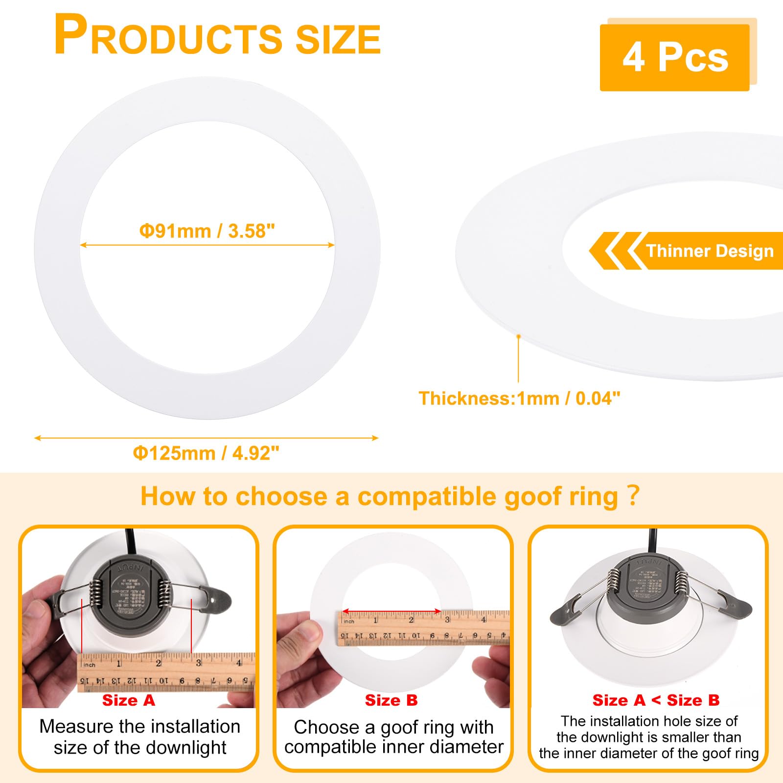 METALLIXITY Goof Rings for 4 1/2 Inch Recessed Lights, ID 3.5" x OD 4.9" - Image 2