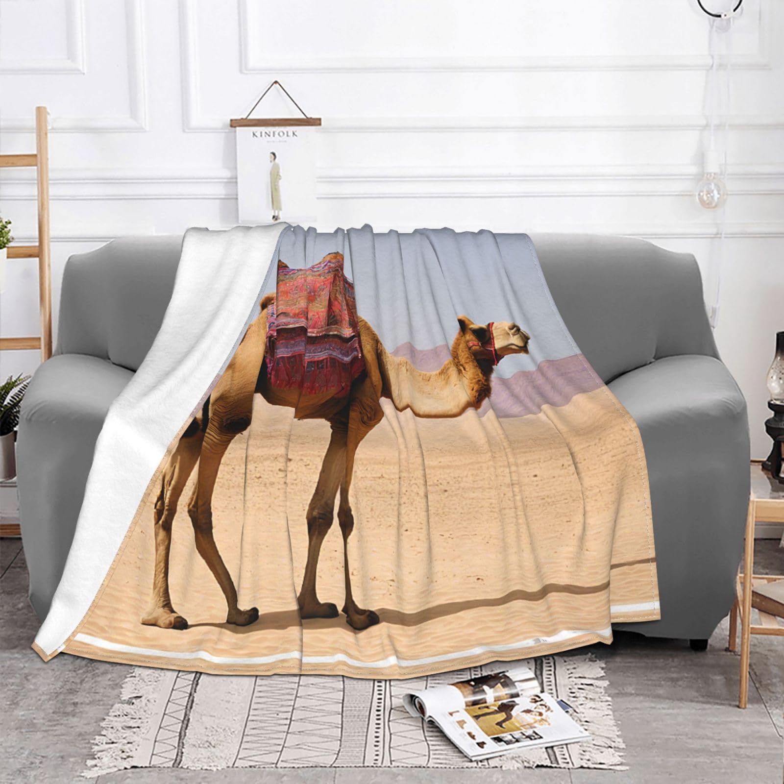 EZDLOWVBA Desert Sand Camel Print Fleece Throw Blanket For Couch Sofa Bed, Cozy Fuzzy Soft Lightweight Warm Blankets For All Seasons