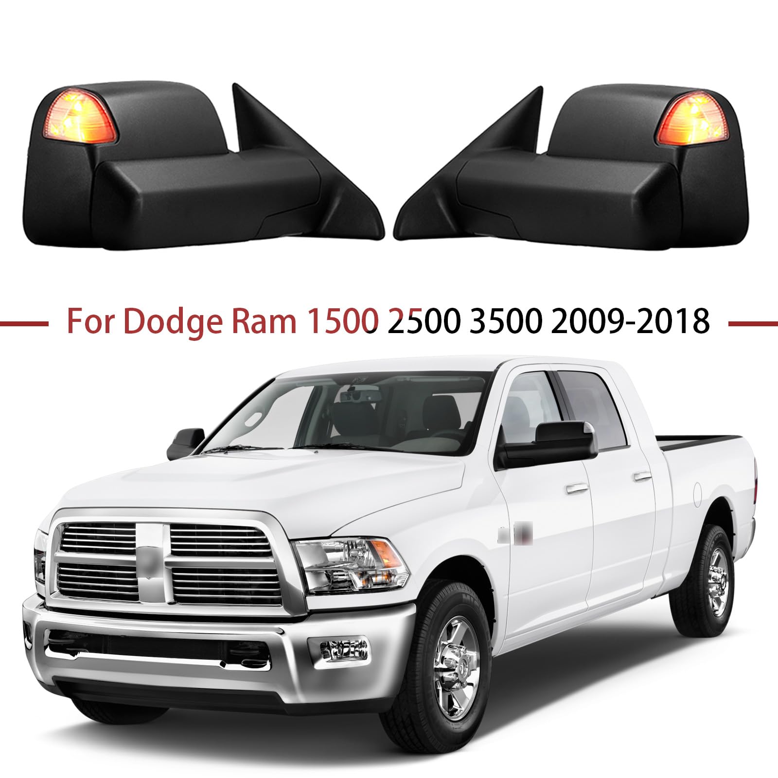 TiJeRa Seitenspiegel für Dodge Ram 1500 2500 3500 2009-2018 Autozubehör Autoaußenspiegel Montage