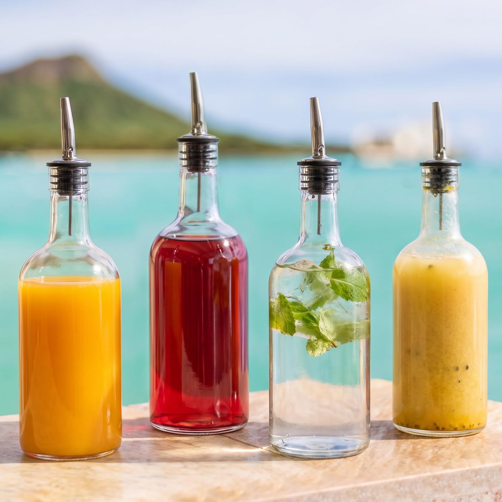 Baderke Glas-Sirupflasche für Kaffee, Bar, Likörflasche, langer Hals, Ausgießer und Kappen, für Likör, Wein, Saft, Schneekegel, Sirup, 12 Stück