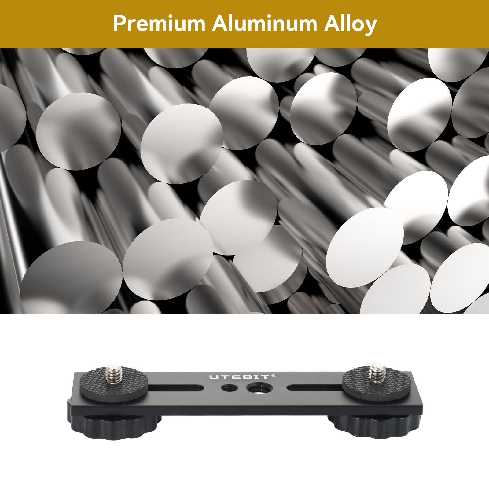 UTEBIT 5 cali podwójna lampa błyskowa, aluminiowa szyna błyskowa ze śrubami 1/4" i 3/8", uchwyt lampy błyskowej do aparatu z podwójnym pazurem do lustrzanki, światło LED