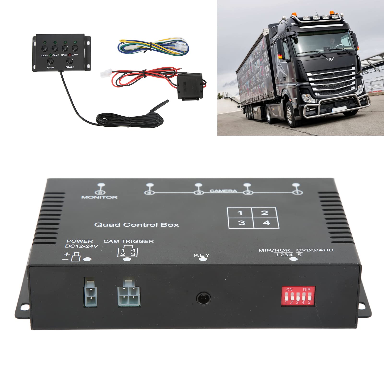 Scatola di Controllo Multiplexer, Yctze Splitter Video a 4 Canali 1080P AHD DC12V 24V Interruttore Schermo Video Telecamera per Rimorchio Bus Camion RV