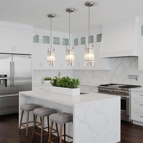 Miniatura 8 de Moderna lámpara colgante de cristal de níquel cepillado para isla de cocina, mini lámpara de araña de vidrio ondulado de lujo, iluminación colgante