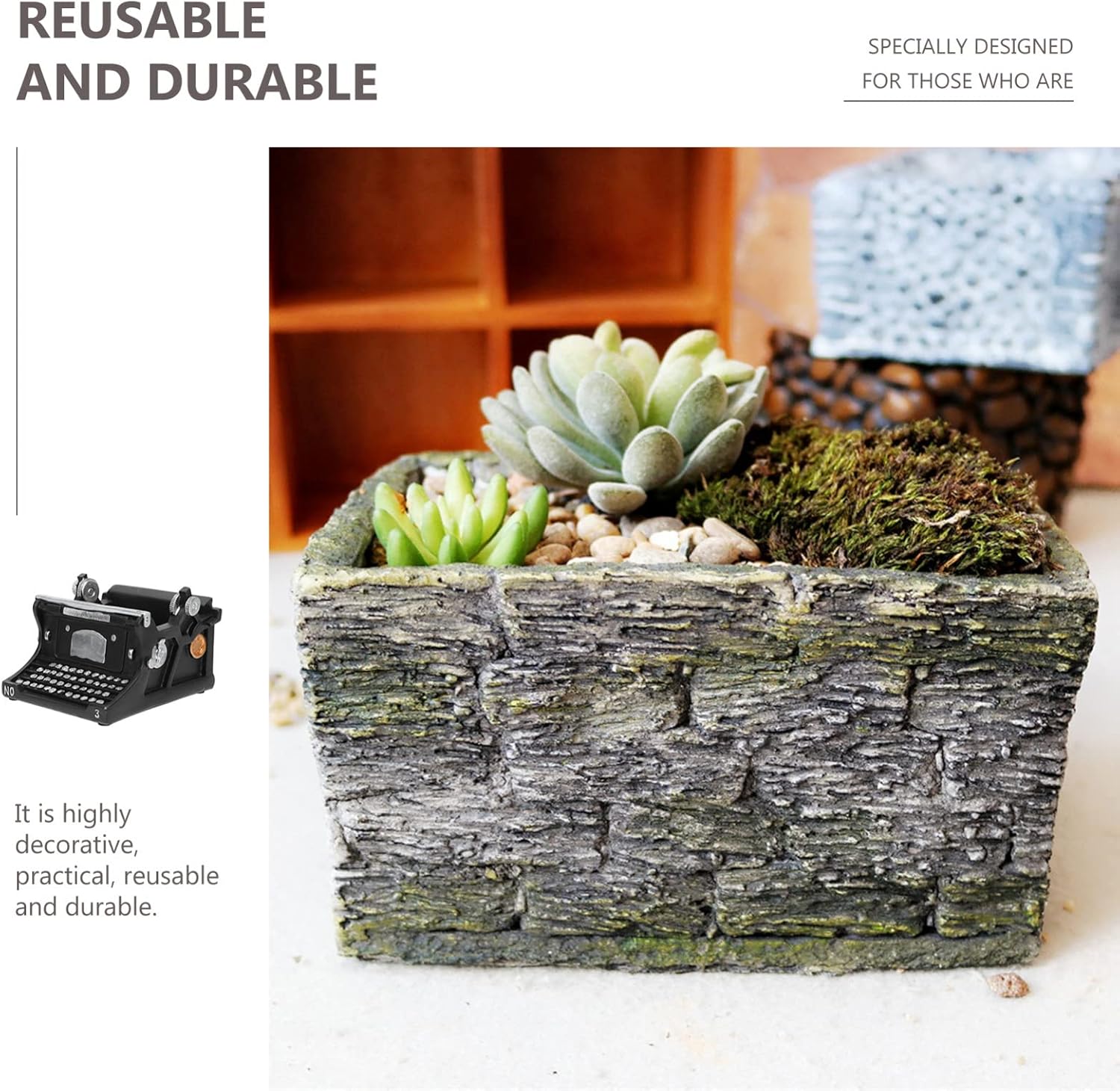 HANABASS Vintage Succulent Pot Planter Small Flower Pot Retro Typewriter Statue Home Decor for Succulents Plants Desk Decor Container