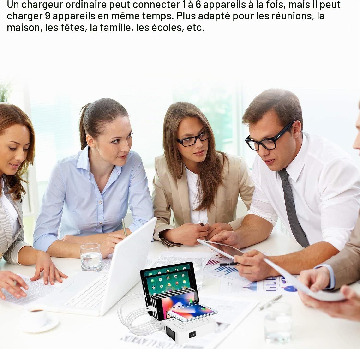 Organisateur de Station Appareils sans Fil à 8 Ports pour Plusieurs appareils, Station de Chargement pour Multi-Appareils, Compatible avec téléphones, tablettes et Autres appareils
