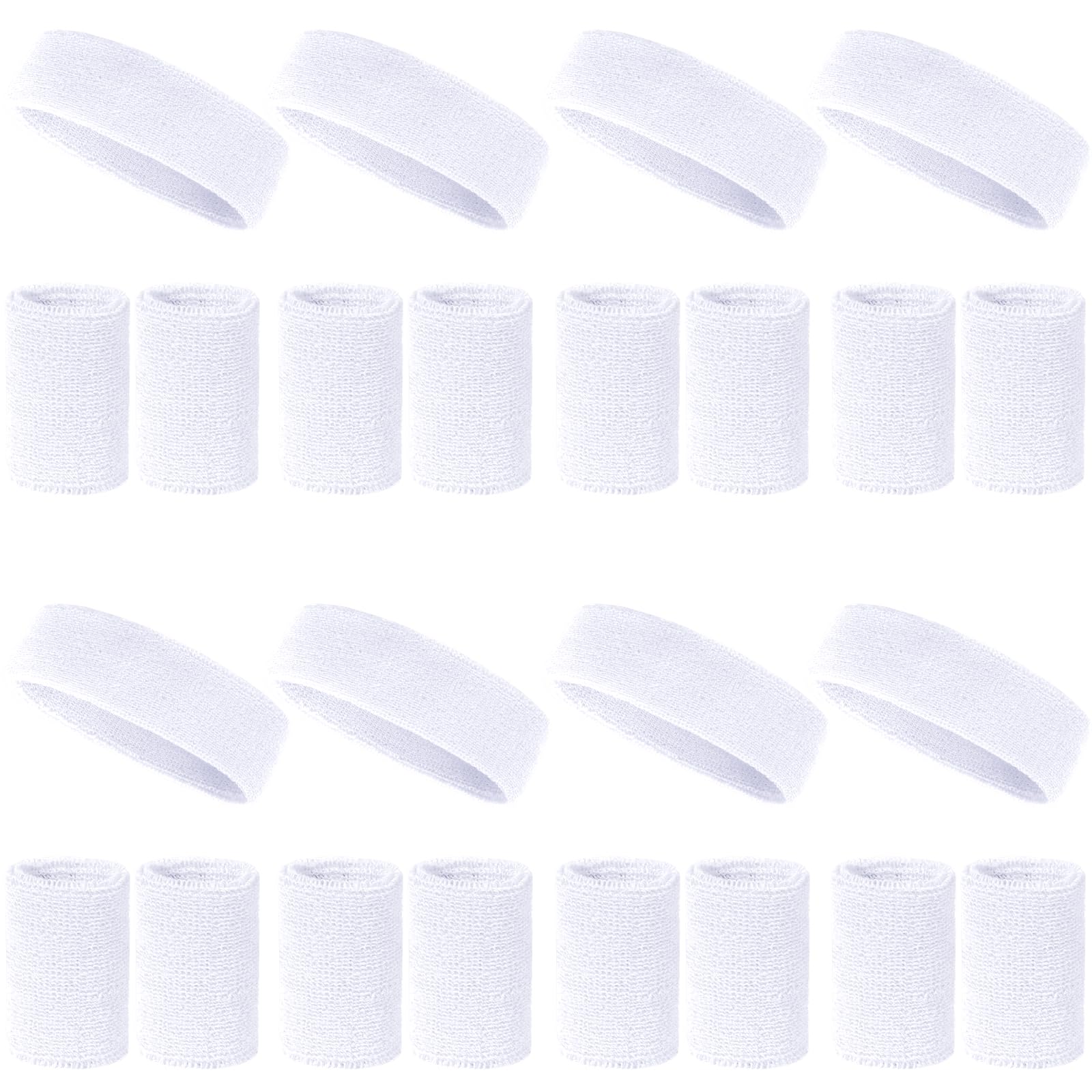 24 Pcs Neon Sweatbands Set Include 8 Pcs Sports Headband and 16 Pcs Cotton Wristbands 80s Neon Sweat Bands Bulk for Gym, Tennis, Basketball, Running, Exercise