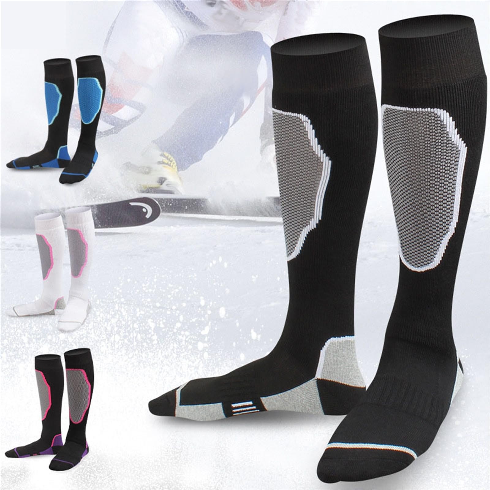 Chaussette Ski Chaussettes De Ski Sport for Hommes Et Femmes, Compression Épaisses Respirantes L'athlétisme, Le Fitness, La Randonnée en Plein Air, L'alpinisme, Patinage À roulettes