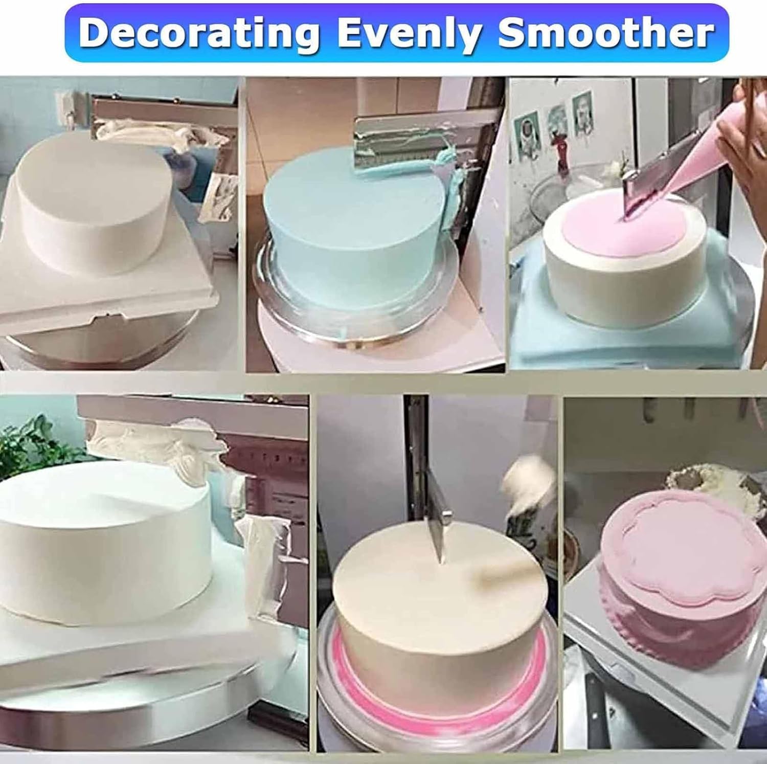 4-12 inch Automatic Cake Icing Machine, Birthday Cake Baking Tools Bakery Equipment, Cream Spreading Filling Coating Edge Smoothing Polisher for Dessert Shops and Households,Pink