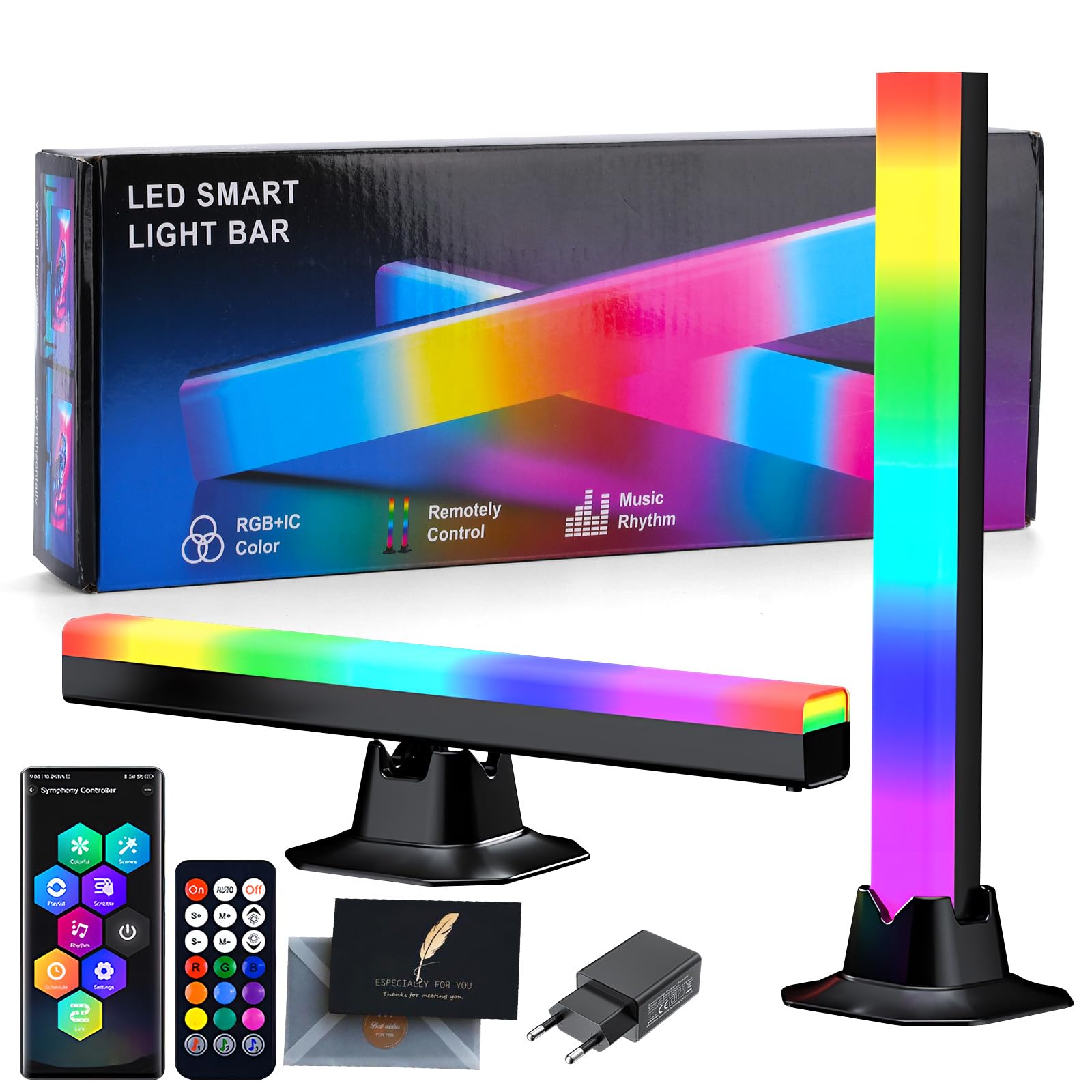 Smart LED Lightbar, 2 szt. 32cm Akcesoria Gamingowe Podświetlenie TV Tła, Synchronizacja z Muzyką przez APK i Pilot, Oświetlenie Ambientowe do Telewizora, Monitora, Pokoju