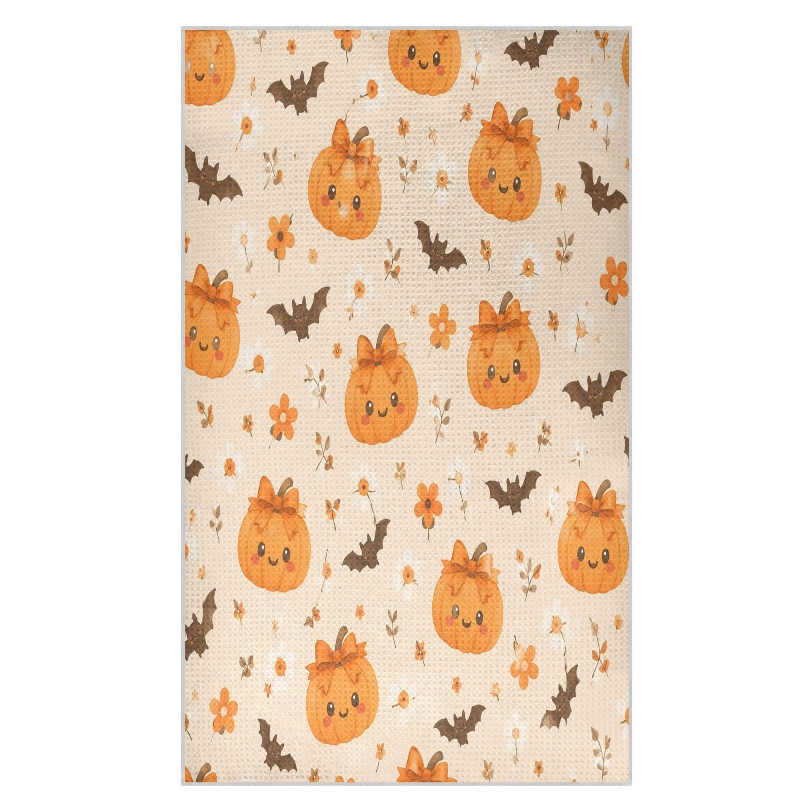 Lyeorm Cute Pumpkin Bat Waffle Weave Kitchen Towels 18x30 Inch Soft Absorbent Microfiber Dish Cloths