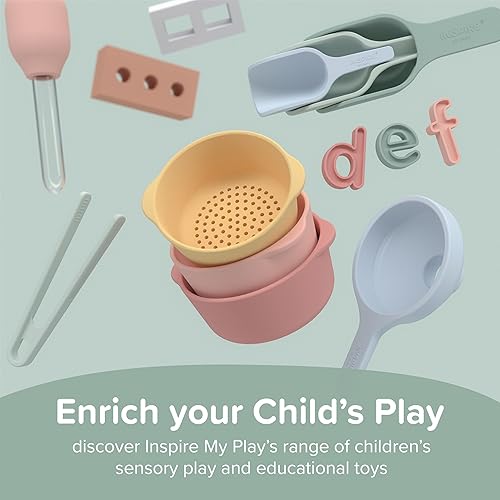 Miniatura 6 de Inspire My Play - 3 cuencos y tamiz anidables - Perfecto para bandeja de juegos sensoriales - Accesorios para contenedores sensoriales - Suministros
