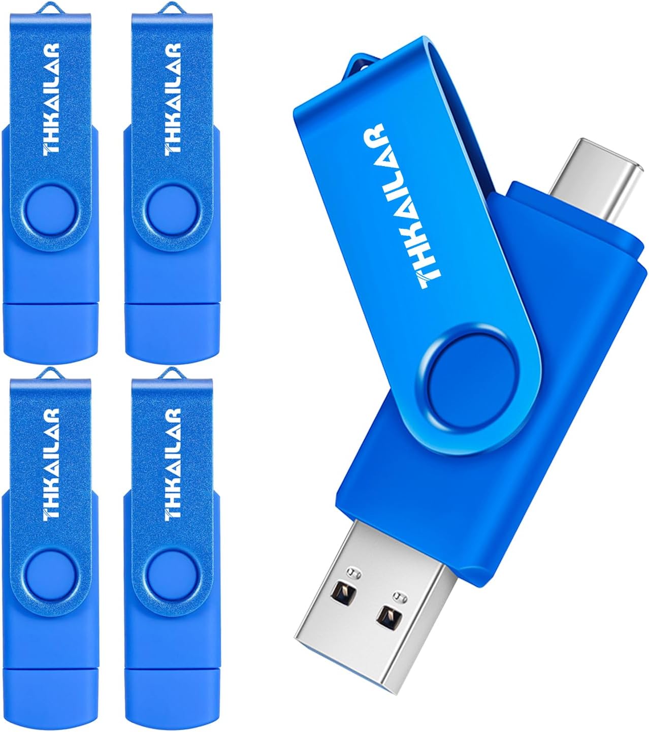 THKAILAR 64GB 5 Pack USB C Flash Drive 3.1-2 in 1 Thumb Drive with USB and Type C Port-Compatible with iPhone 15/Android Phone/Mac Pro/PC/TV