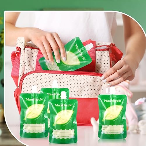 Miniatura 4 de Maxcheck Juego de 53 bolsas recargables para alimentos para bebés, incluye 50 bolsas de almacenamiento portátiles para puré de frutas, para hacer