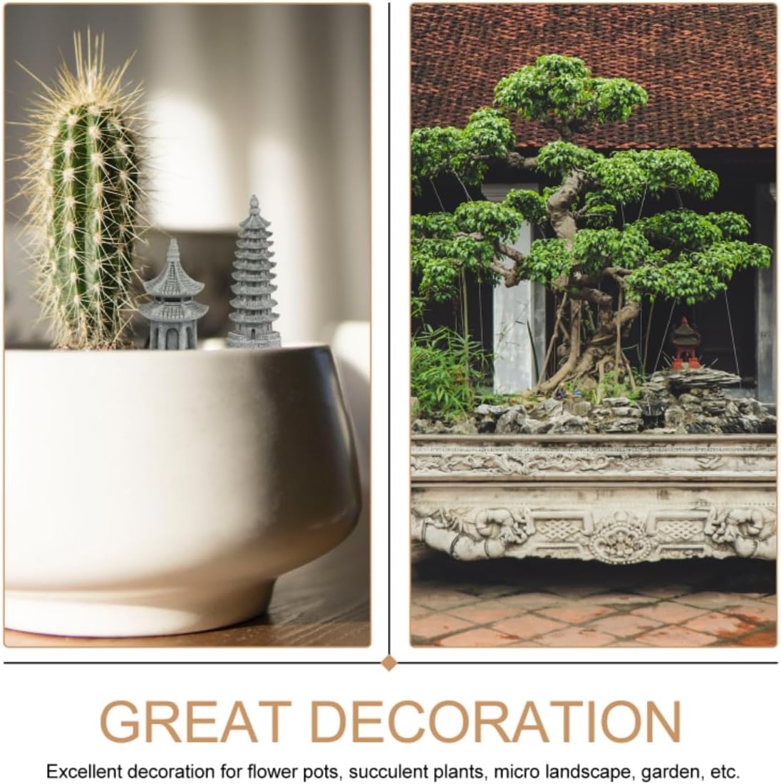 Set of 2 Pagoda Garden Miniature Sculptures - Zen Tower Decor Statues for Indoor and Outdoor Fairy Gardens - Asian Figurines for Chinese Outdoor Pagoda Decor for Home and Garden Enthusiasts