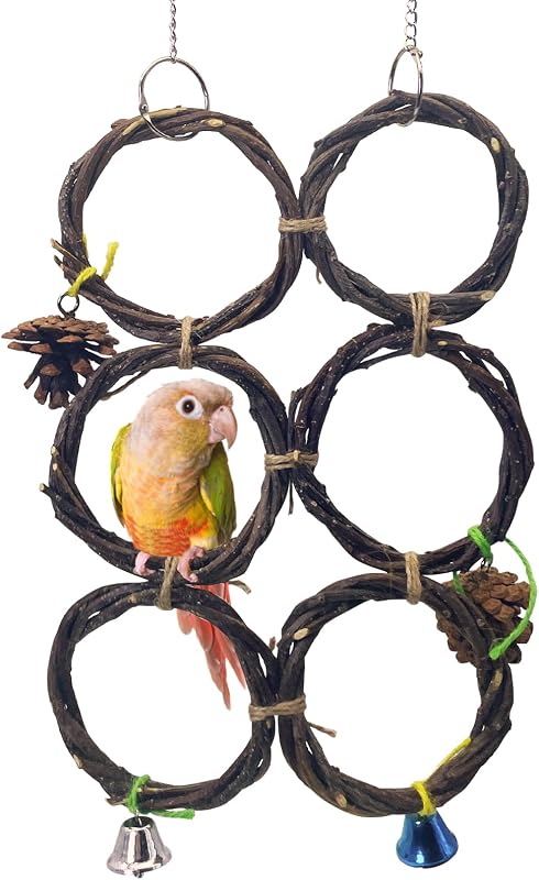 Balanço para Aves com Argolas de Madeira Natural BNOSDM HY102-C