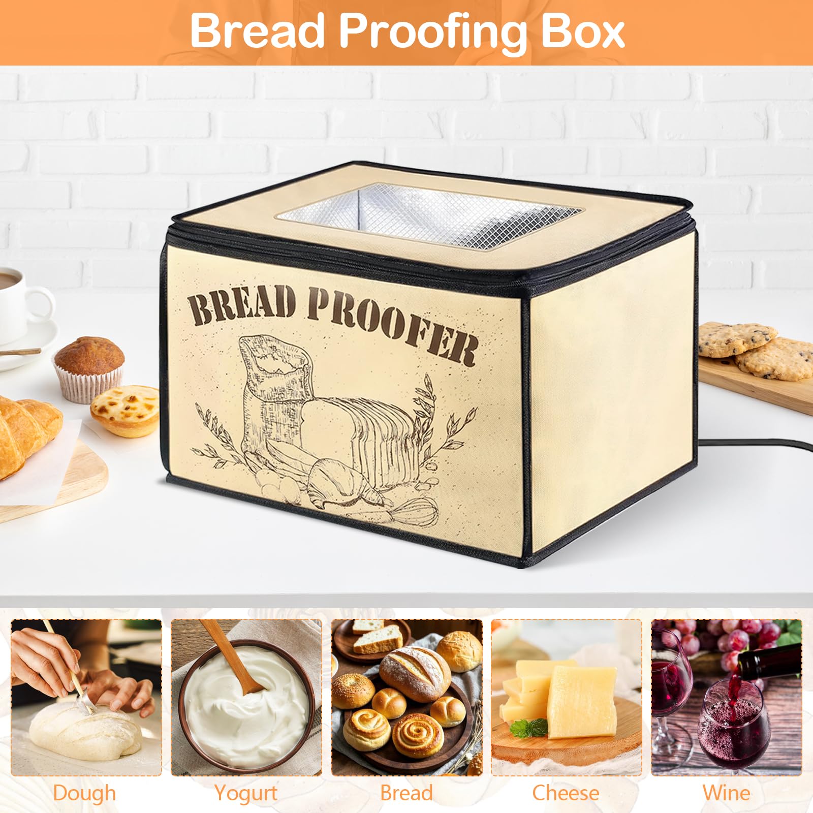 Fermentadora de Pan, Caja de Fermentación para Masa de Pan con Temperatura Ajustable, Temporizador y Calentador para Masa de Pan Casero y Yogur