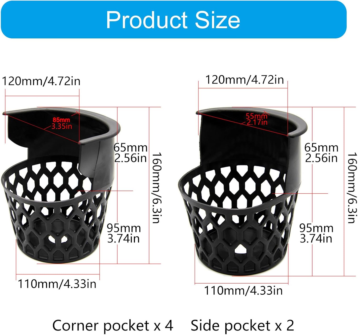 6Pcs PVC Billiard Table Pockets with 2 Center & 4 Corner for Easy Mounting Billiard Table Pockets