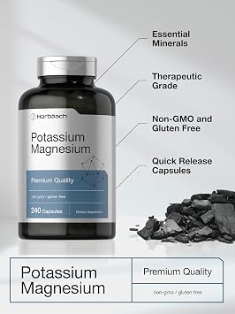 Horbaach Potassium Magnesium Supplement | 240 Capsules | Premium Quality | Non-GMO & Gluten Free