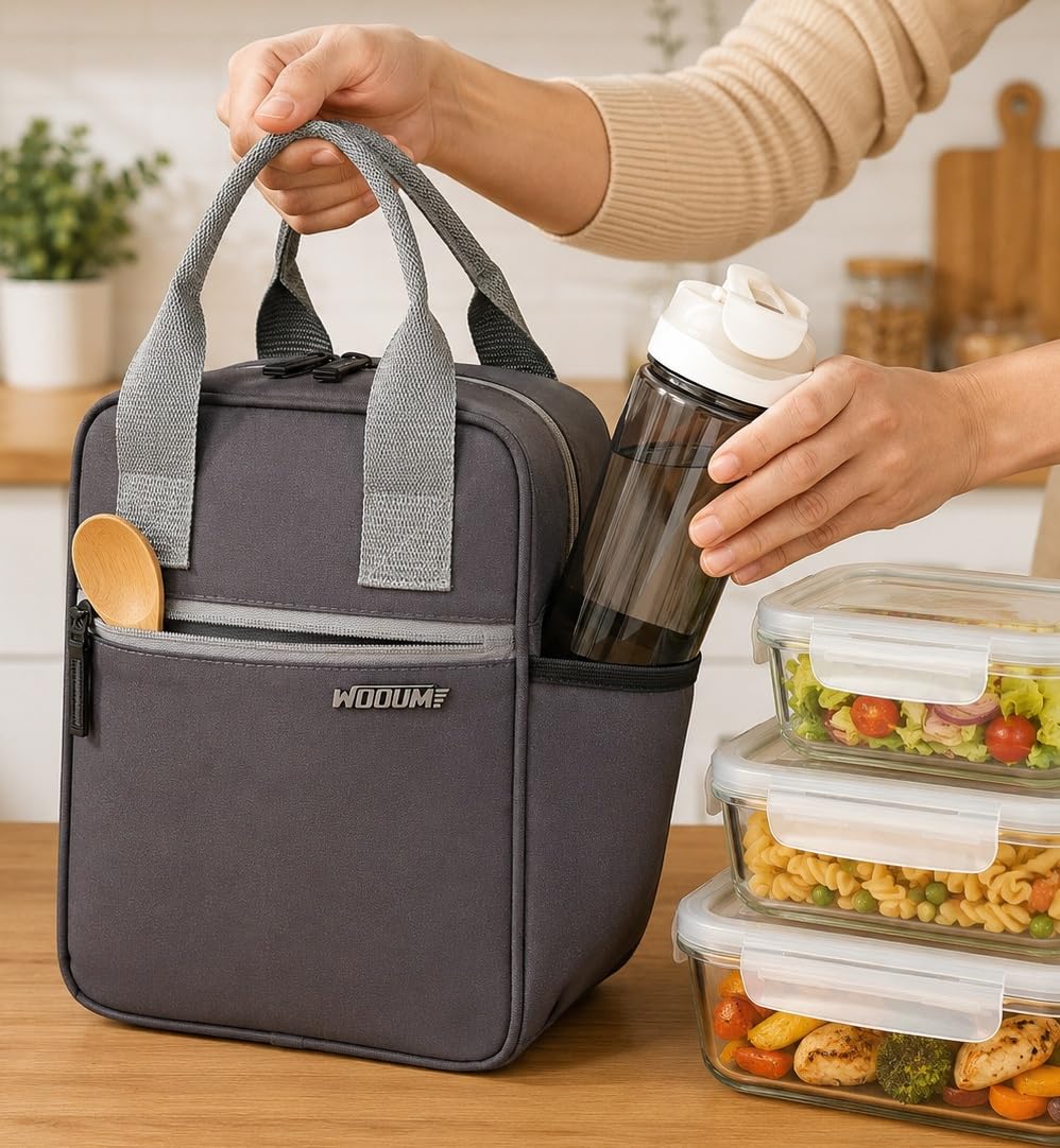 Wooum Insulated Lunch Bag for Office & Travel - Thermal Tiffin Bag with Front Zipper Pocket, Bottle Holder & Strong Handle - Water-Resistant PVC Fabric - Keeps Food Fresh-image-33