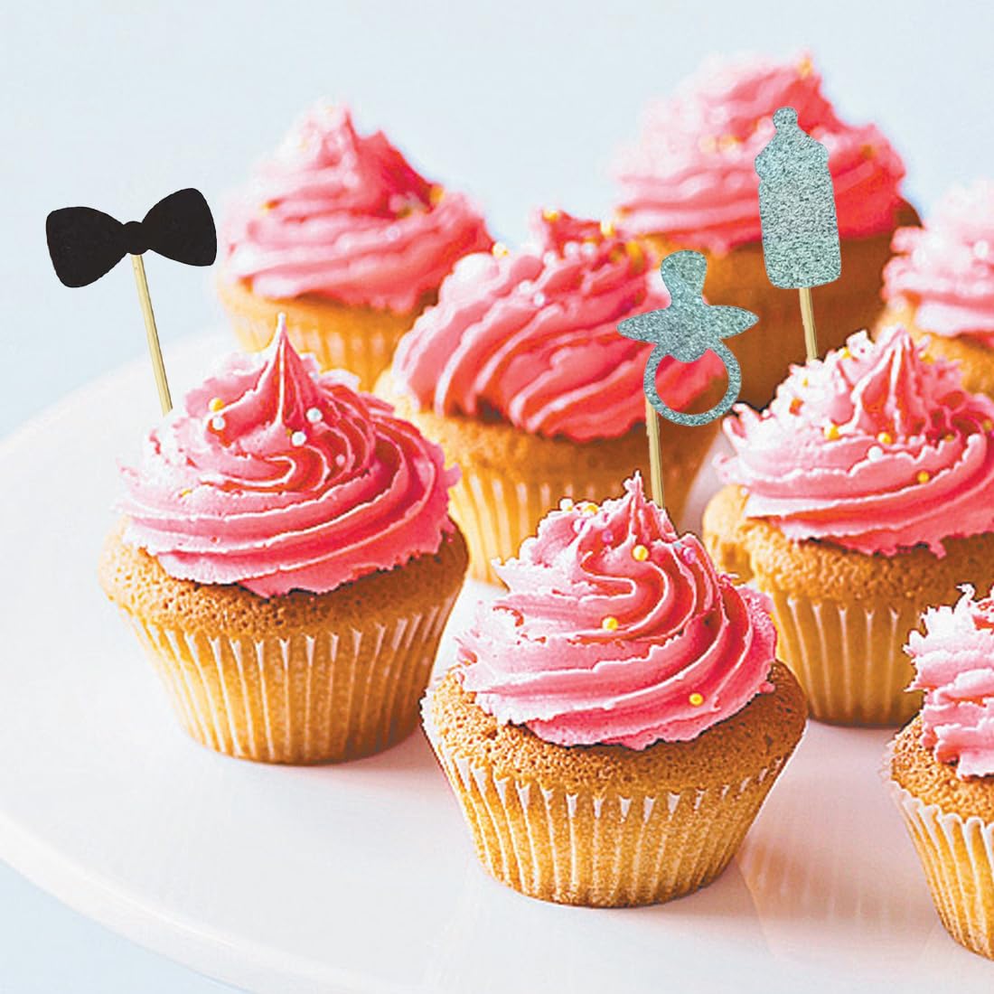 30 Stück Oh Baby Cupcake Topper | Blau Glitzer Für Babyparty, Torten Deko