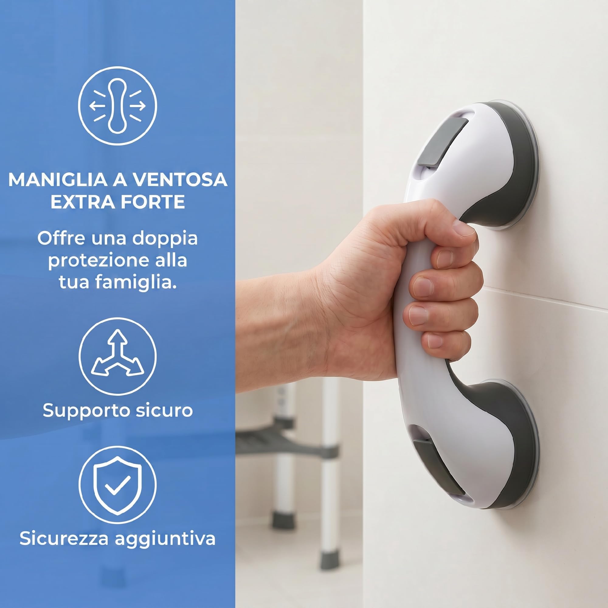 HOMCOM Sgabello per Doccia in Alluminio, Barra a Ventosa, 150kg, Grigio | Mensola Integrato, Sgabello Bagno con Ventosa, Altezza Regolabile 5 Livelli, per Anziani e Disabili