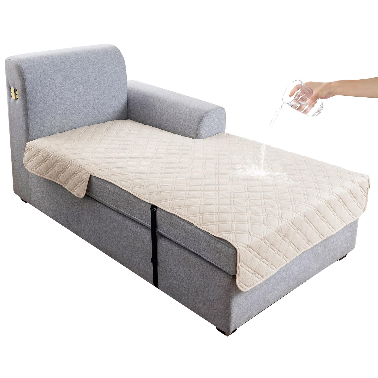 Genina L Shape Couch Cover, Sectional Couch Chaise Covers, Waterproof Washable Sofa Covers for Right L Shape Chaise Lounge, Anti-Slip Sofa Slipcovers for Dogs Cats Pet Friendly(Beige)
