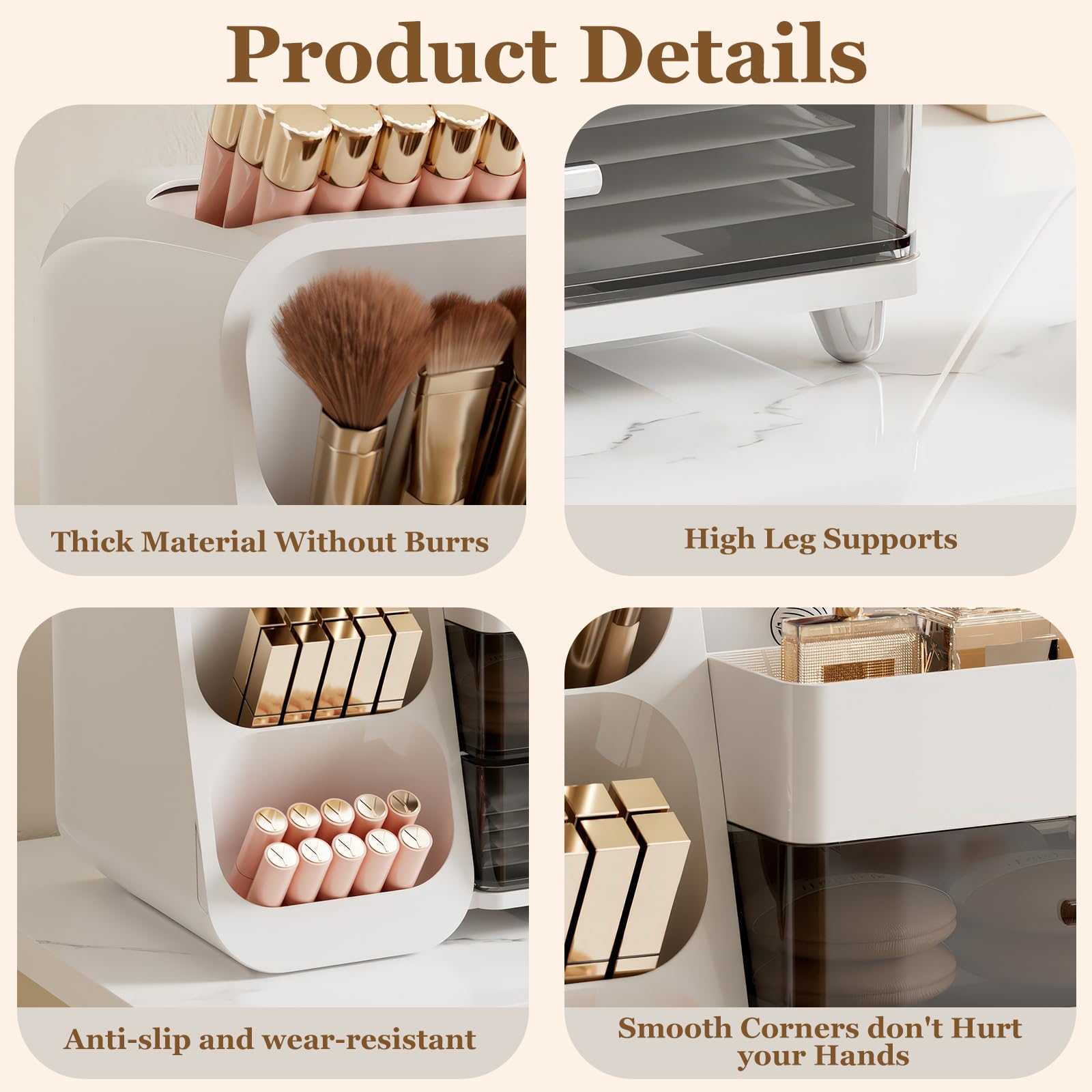 FoiiLiio Make Up Organizer per Cosmetici, Organizer per trucchi Grande Organizer per Trucco con 2 Cassetti per Comò, Bagno, Camera da Letto (Bianco)