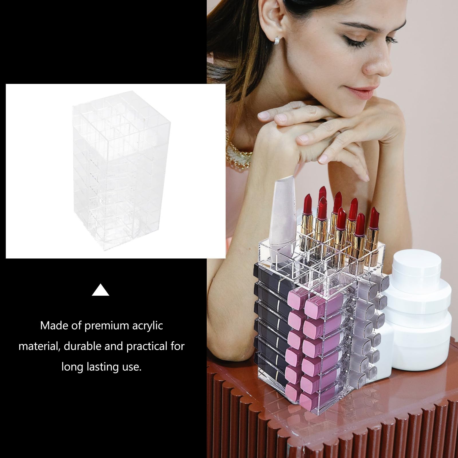 Generic Lippenstift und Abnehmbarer Lippenstift Organizer Acryl mit 64 Fächern Organizer Drehbarer Lippenstiftständer Praktischer Tisch für Zuhause und Schminktisch