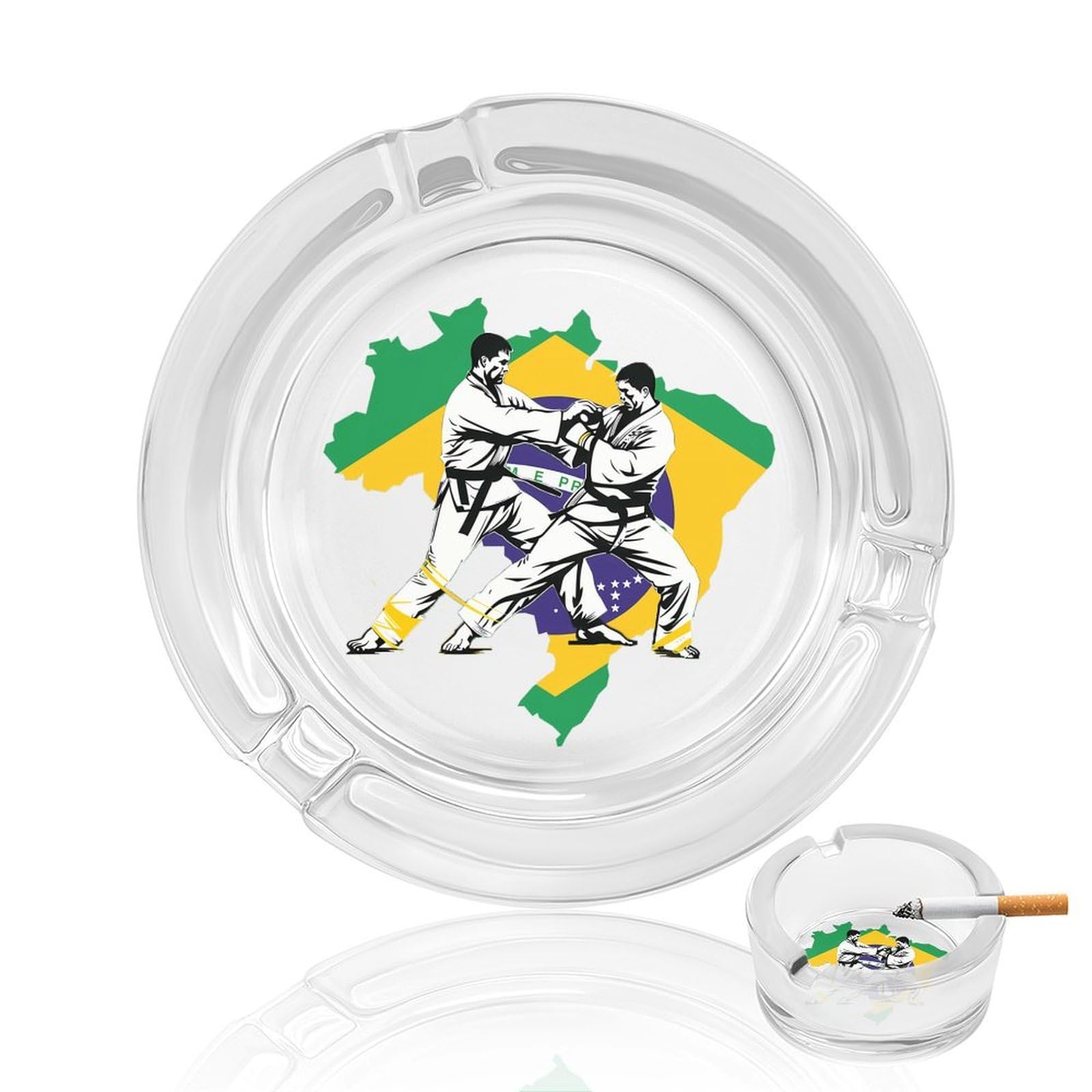 Nclqvjxzkhw Style Brazilian Jiu-Jitsu Brazil Glass Ashtray Round Ash Tray Smoking Trays For Home Garden Outdoor