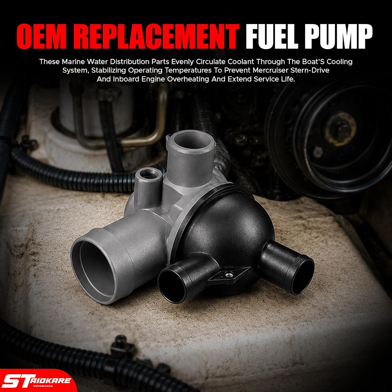 863631T1 Water Distribution Housing Compatible with Mercury MerCruiser Alpha Bravo 1998 4.3 5.0 5.7 6.2 350 MAG MPI Replace 863802T2 863444T2 Water Outlet Distributor with 2 Drain Plugs