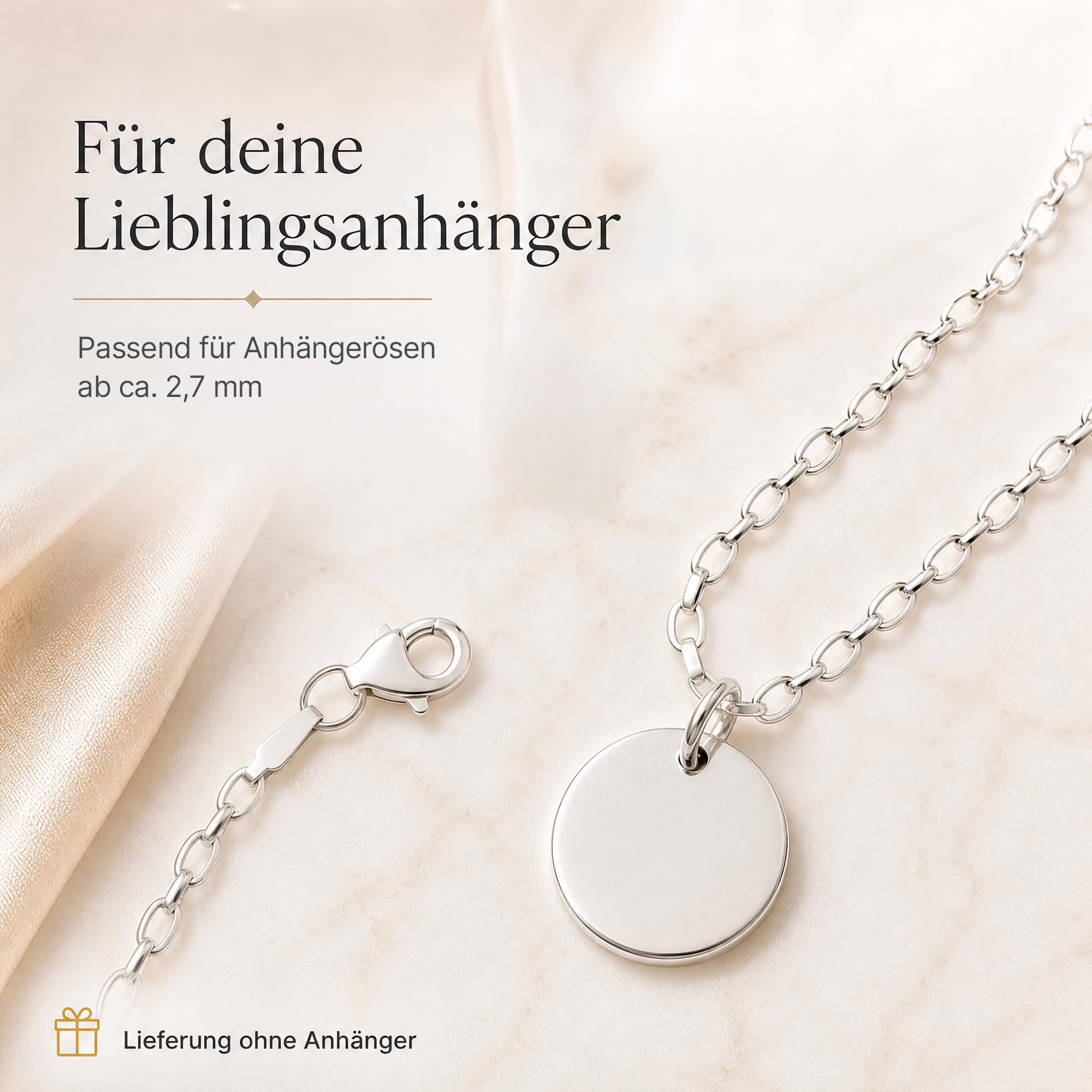 Ankerkette 925 Silber Kette Damen Halskette 2,7 mm 101032-0 | Silberkette etwas breitere Glieder in den Längen 42 45 50 60 70 80 90 100 cm verfügbar