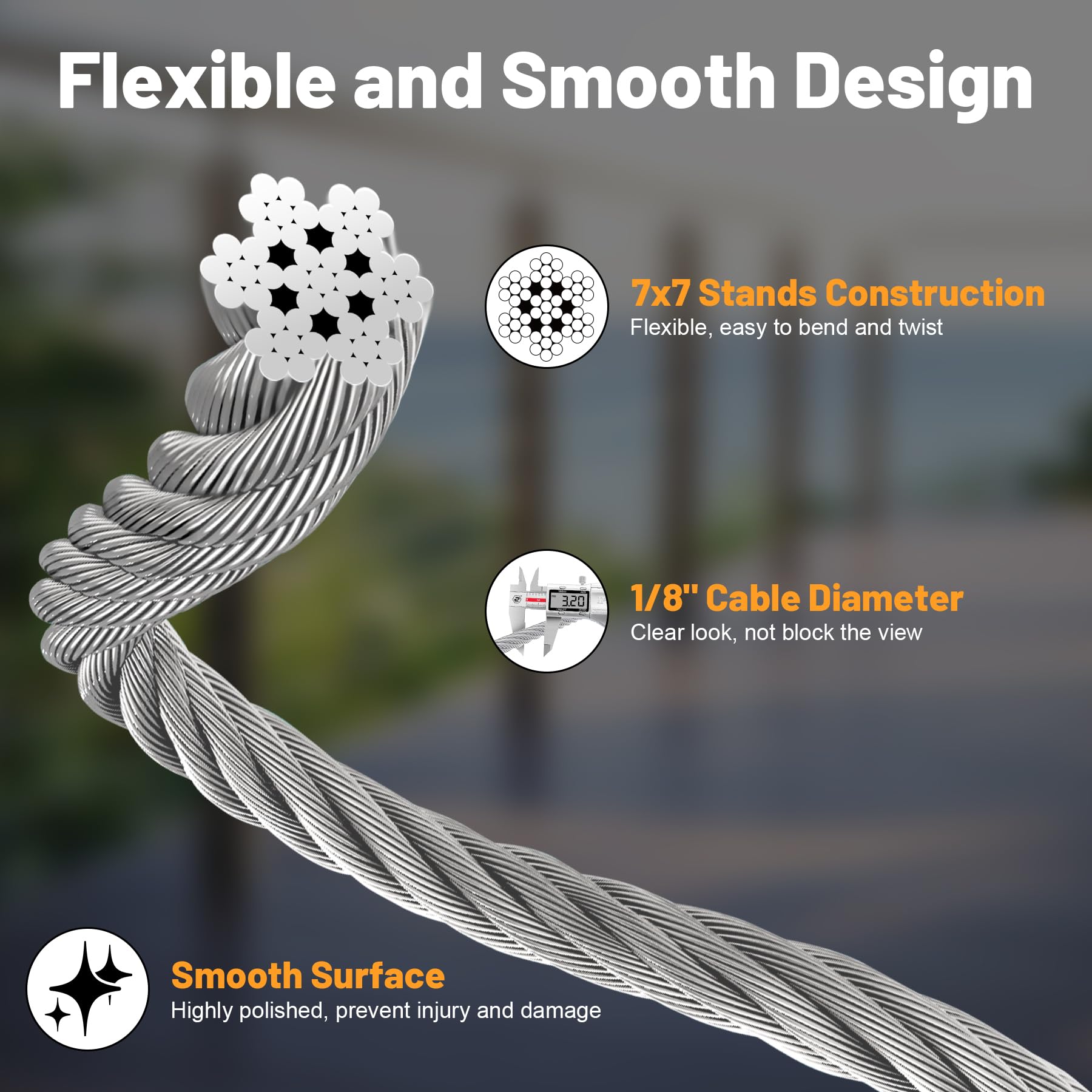 T316 Stainless Steel Cable, 300ft 1/8 Inch, 7x7 Strands Wire Rope For Deck, Rail, Stair, Handrail, Porch And Fence - Walmart Supplies