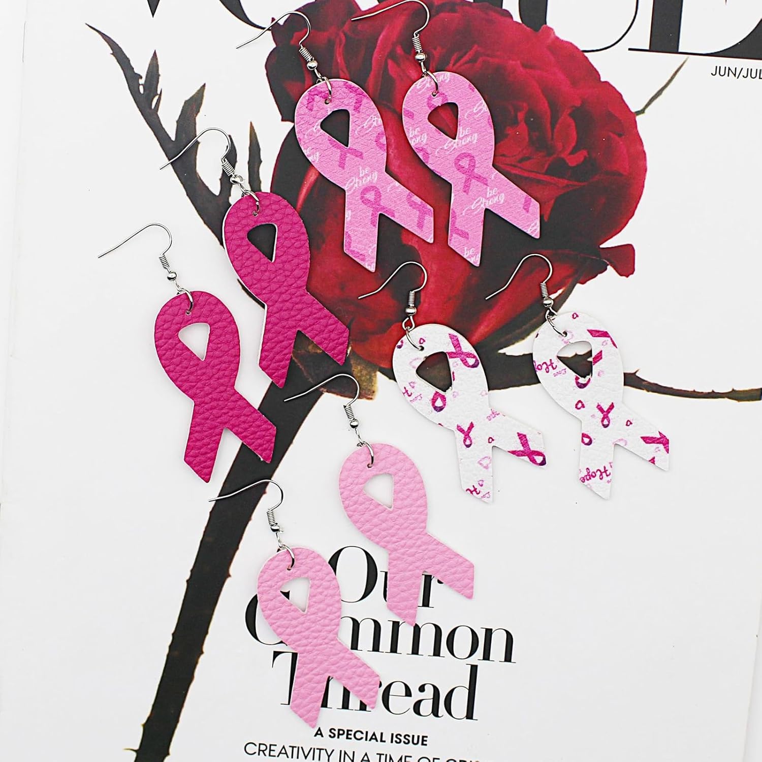 4Pairs Breast Cancer Earrings for Women Pink Ribbon Breast Cancer Gifts Breasts Cancers Awareness Accessories - Image 5