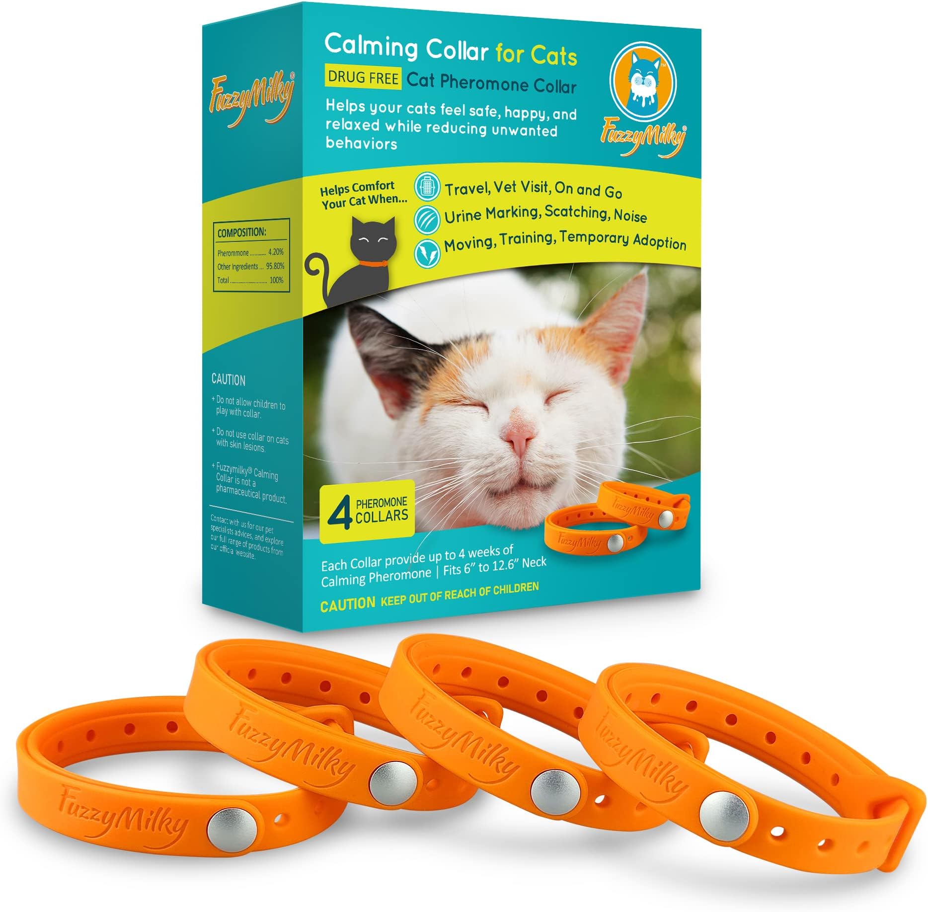 PetAtlas 4 Pack Calming Collar for Cats Pheromone Cat