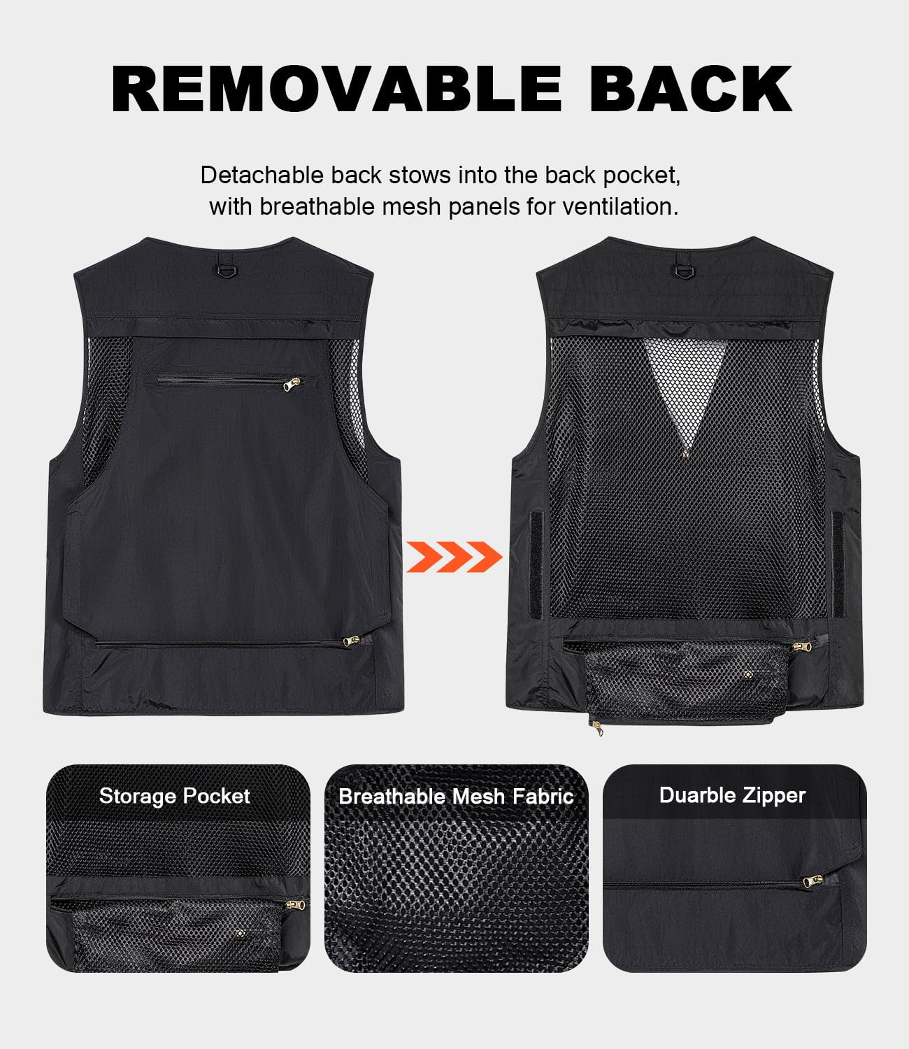 Homme Gilet de Pêche Multi-Poches Gilets Léger Respirant à Séchage Rapide Gilet de Photographe Camping Chasse Gilet Extérieur sans Manche avec 15 Poches
