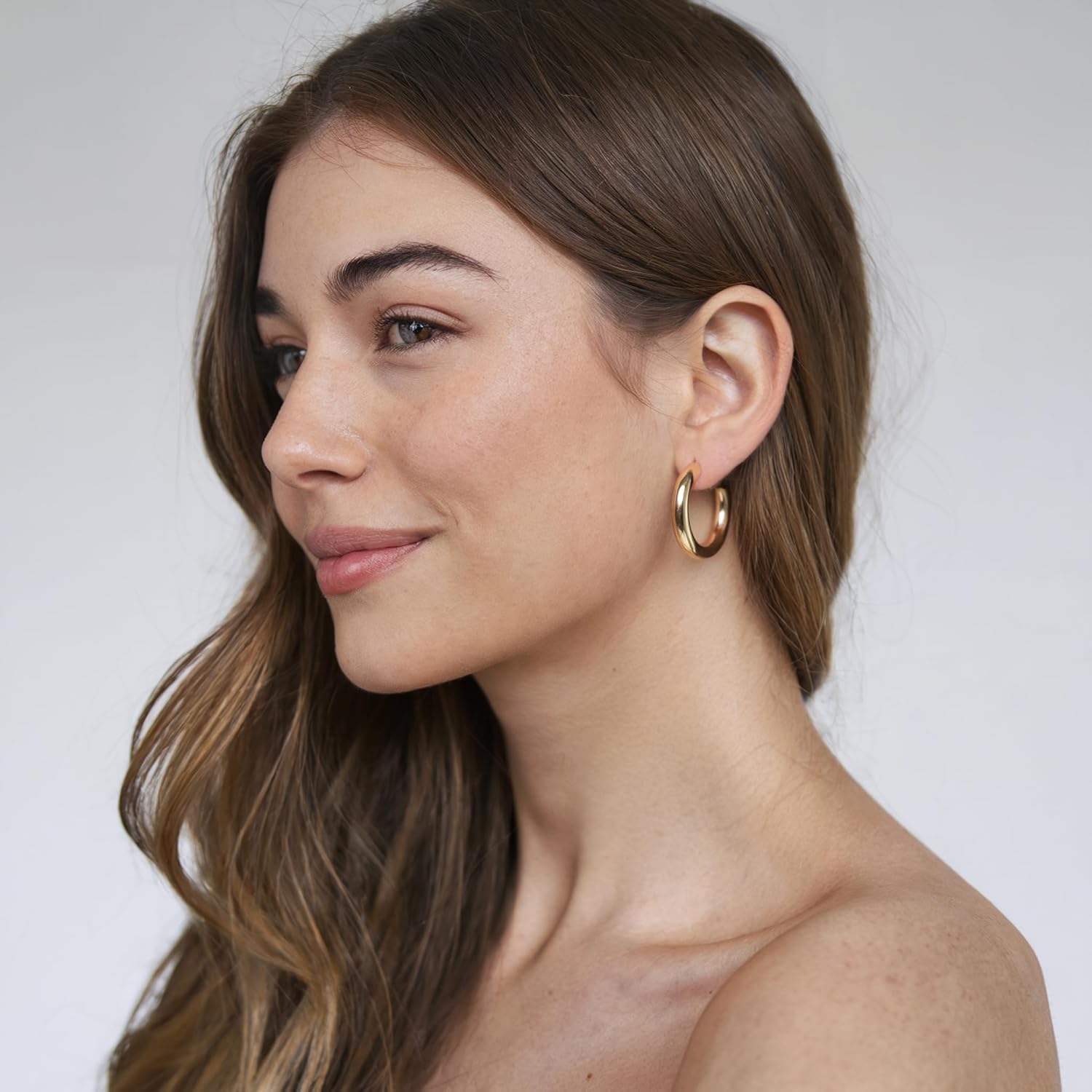 14K Gold-Plated, Lightweight, Open Hoop Earrings For Women - Image 2