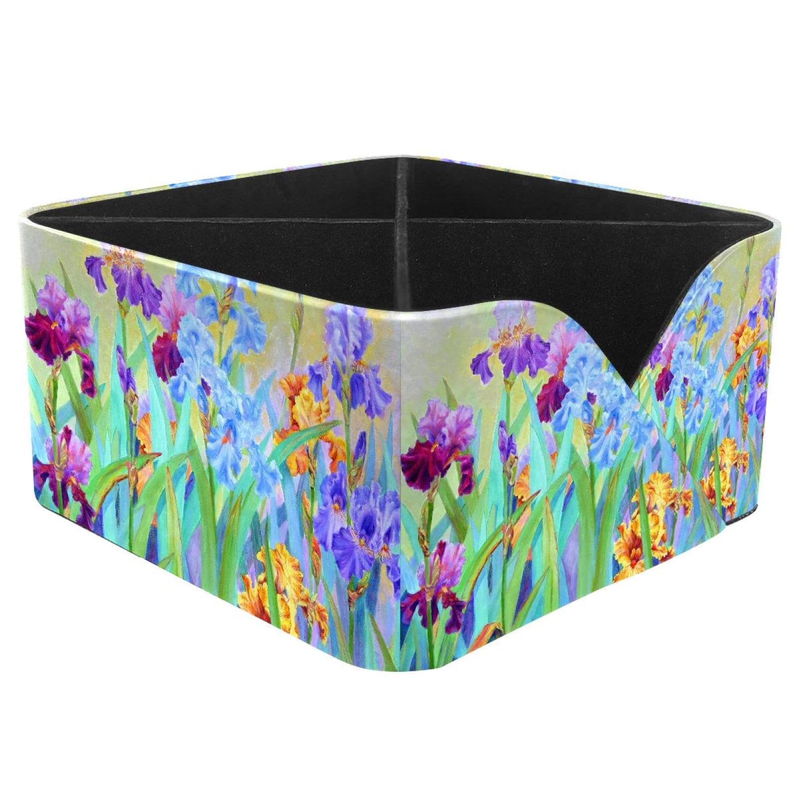 KengjuTesu Iris Painting Desktop Organizer Pen Holder, Rectangular Pencil Cup for Office, Study and Makeup Stations