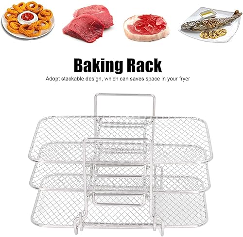 Miniatura 3 de Rejillas para freidora de aire, 3 estantes rectangulares para hornear, estantes apilables de acero inoxidable para freidora de aire para 8 cuartos
