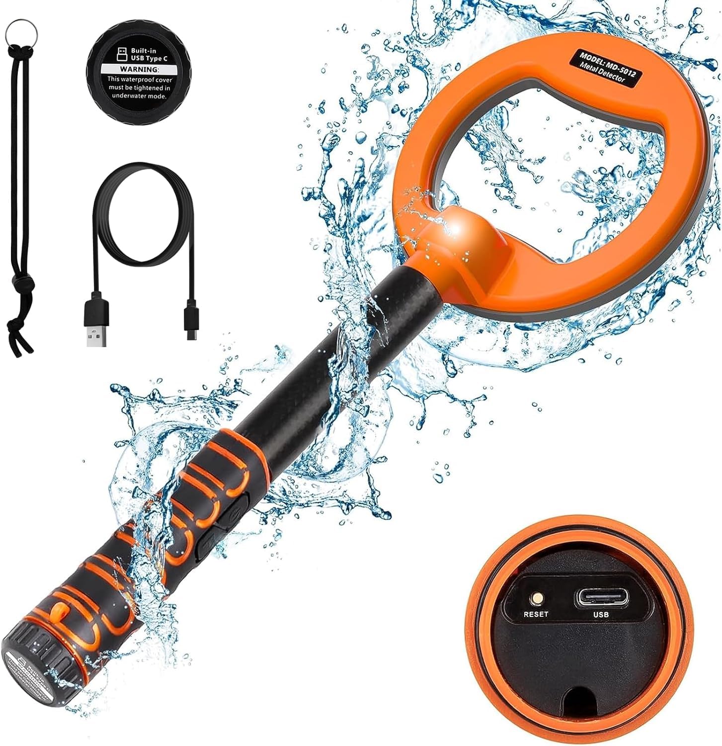 OMMO Metal detector Subacqueo, Metal Detector Completamente Impermeabile, Batteria Ricaricabile Integrata, 3 Modalità Vibrazione e Suono, Allarme Luminoso a LED, Metal Detector per Immersioni