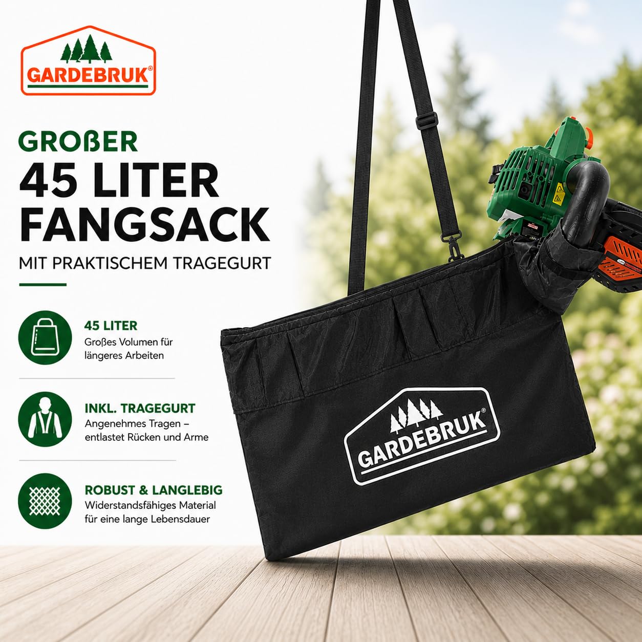 GARDEBRUK® Laubsauger 4 in 1 Benzin Blasgeschwindigkeit 68m/s Fangsack 45L inkl Werkzeug Laubbläser Häcksler Gartensauger