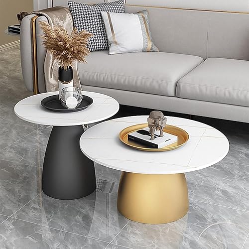 Miniatura 4 de Mesa de Centro - Mesa auxiliar de sofá con parte superior de mármol sintético, mesa auxiliar redonda moderna de hierro creativo, mesa de centro de