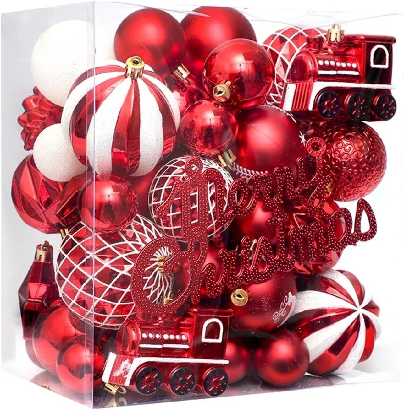 Compatible for Christmas Decorations 65-Piece Set of Light Champagne White Painted Drop Ornaments Home Tree Pendants