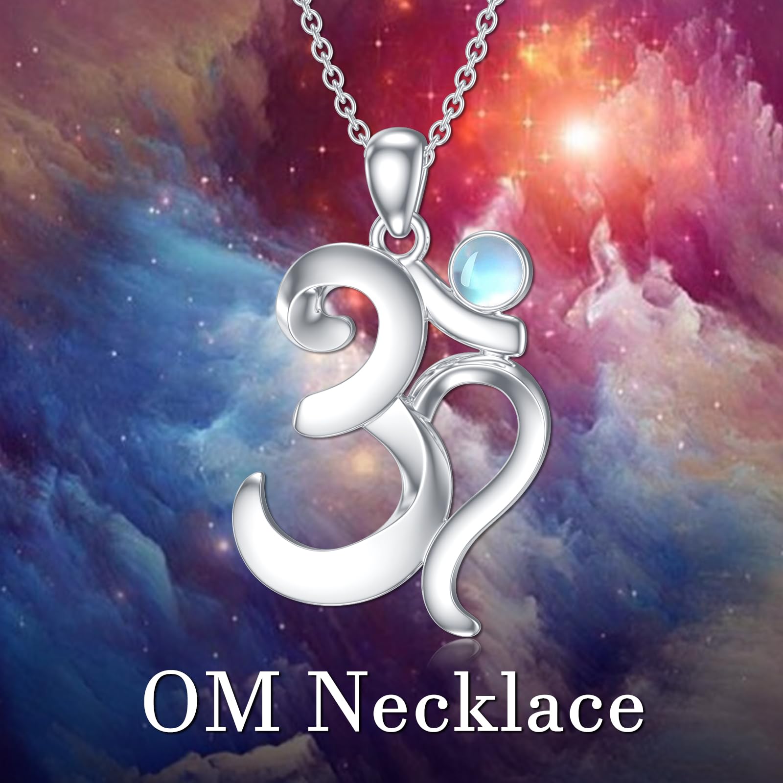 YAFEINI Fuchs/Fledermaus Triple Mond/Om Kette Silber 925 Mondstein Kette Anhänger Halskette Mondstein Schmuck Geschenke für Damen Mädchen