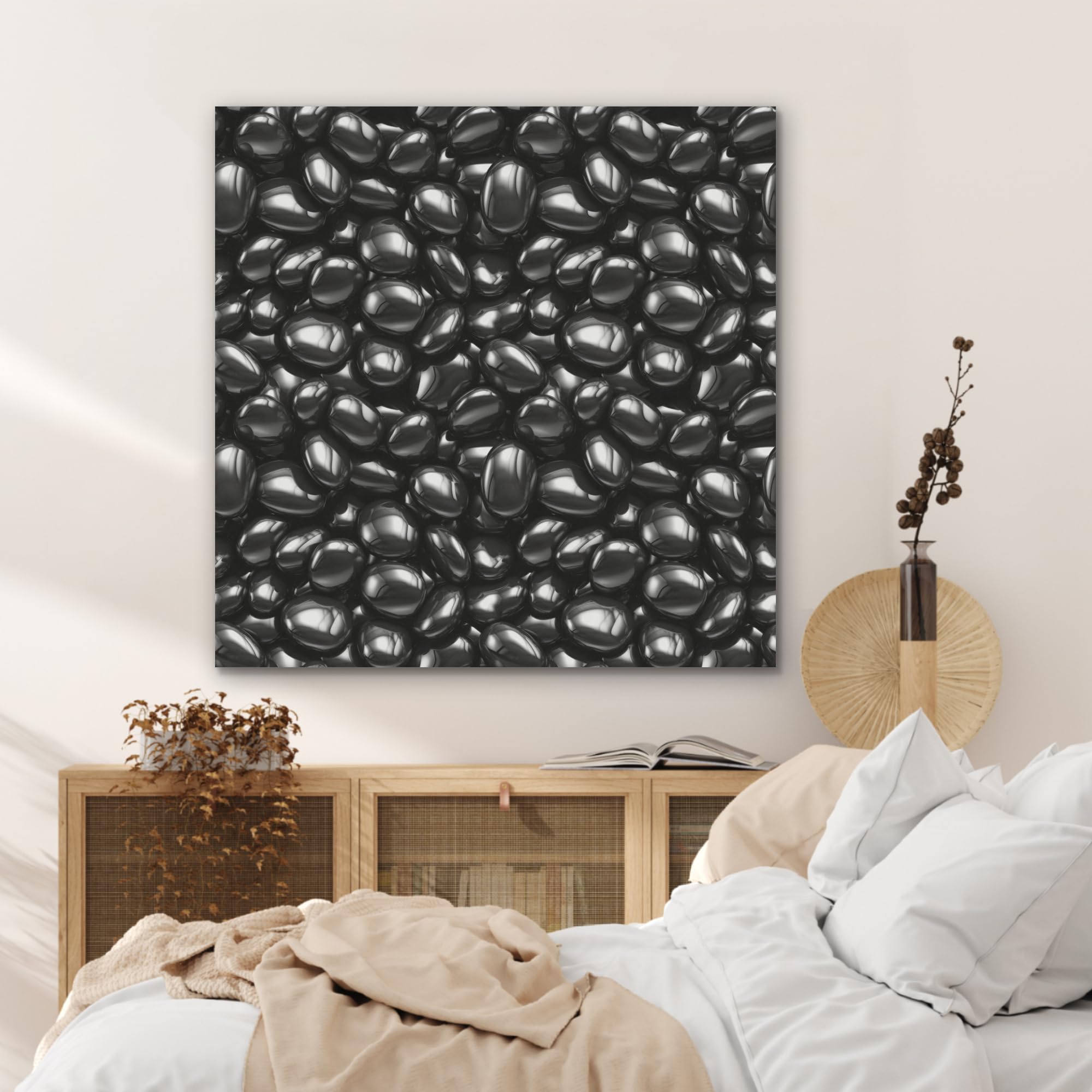 MuchoWow© Pannelli Fonoassorbenti Parete Acustici 90x90 cm Insonorizzanti Pannello Fonoassorbente Design Isolante Acustico Fonoisolanti Insonorizzazione Stanza Nero - Lucido - Pietre
