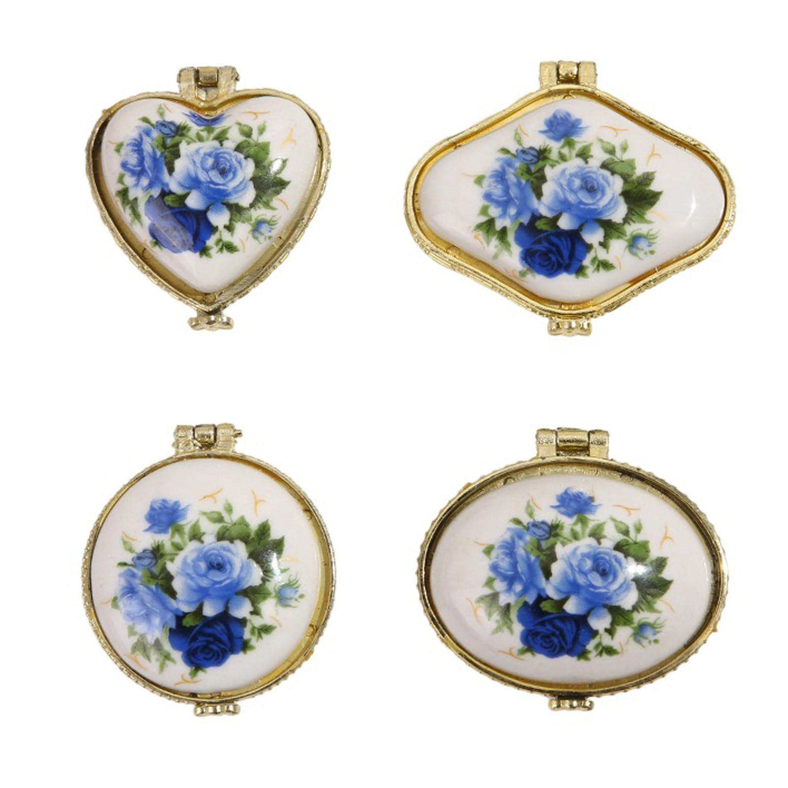 Mini Trinket Box with Hinged Lid Porcelain Set of 4, Floral Butterfly Tiny Ceramic Vintage Jewelry Box Earrings Ring Holder Organizer Tooth Fairy Keepsake Box,C