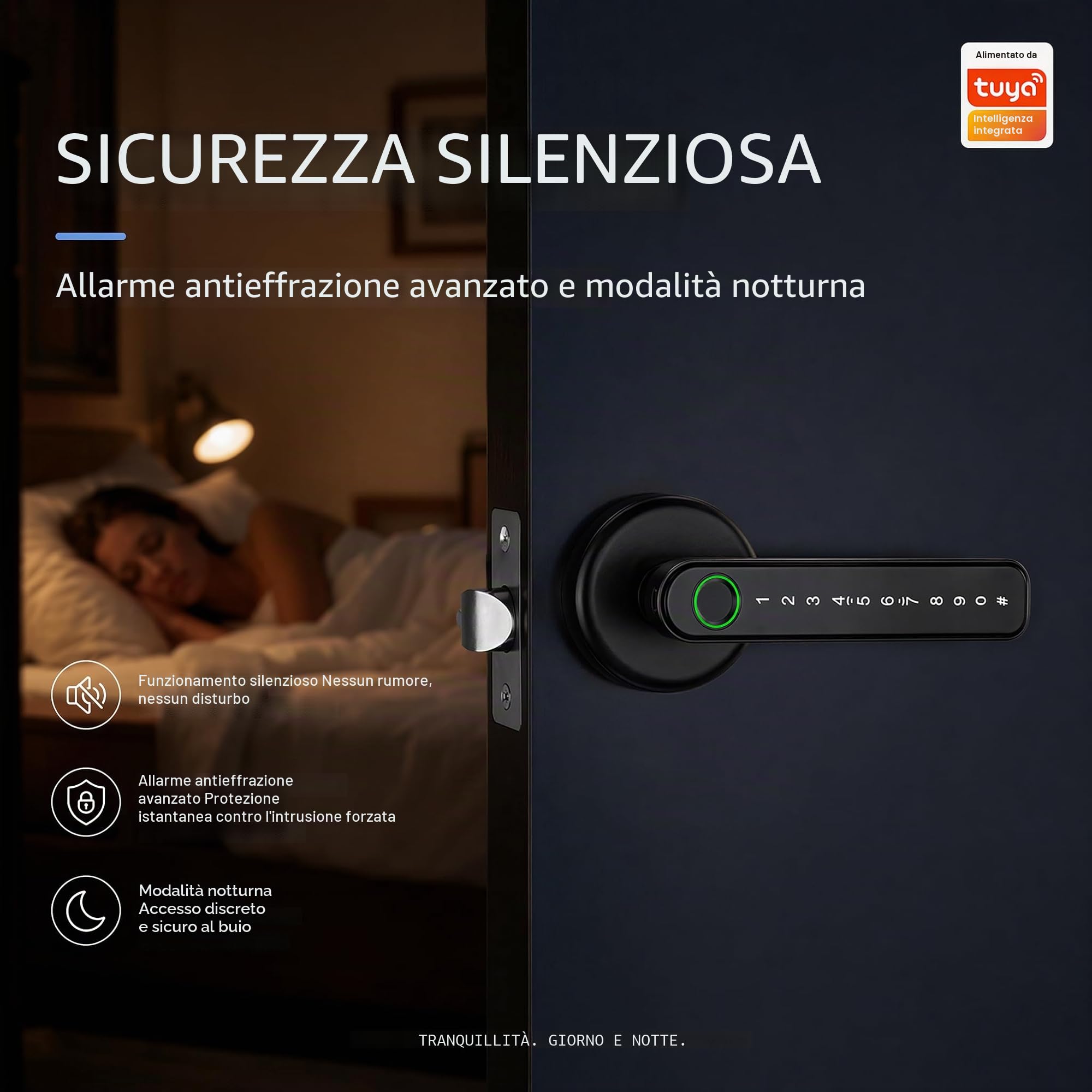 Serratura intelligente per porta con impronta digitale con codice app Chiave di backup Impronte digitali Manopola intelligente per porta d'ingresso senza chiave con maniglia per casa, hotel,