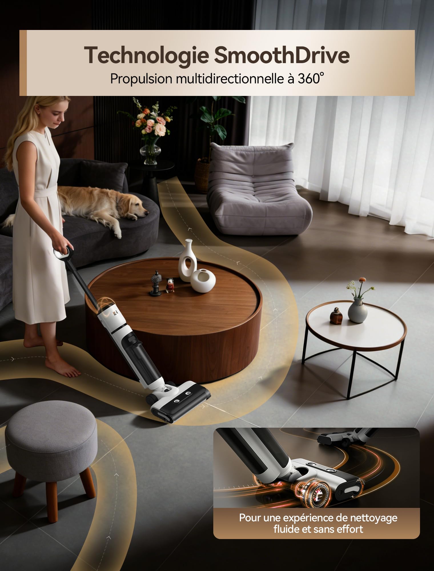 H13 Aspirateur Laveur Balai Sans Fil, 23 000 Pa d’Aspiration, 75 min d’Autonomie, Sans Fil 2-en-1, AI SmoothDrive avec Entraînement Assisté, Brosse Anti-Enchevêtrement Auto-Nettoyage, Double Réservoir