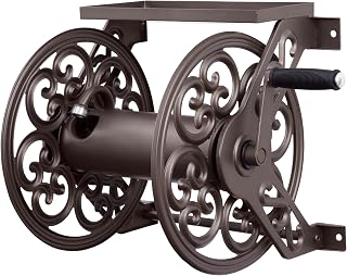 Liberty Garden 708 Bronze Steel Wall Mount Hose Reel - 125 ft 5/8" Capacity, Weather-Resistant with Storage Shelf