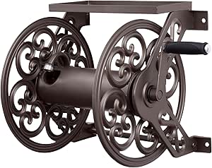 Liberty Garden 708 Steel Decorative Wall Mount Garden Hose Reel, Holds 125 Feet of 5/8-Inch Hose - Bronze