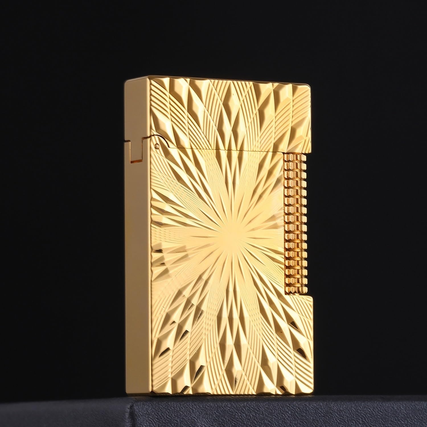Brass Butane Lighter Flip-Top with Distinctive Click Side-Sliding Ignition Wheel Refillable A Premium Gift Gold